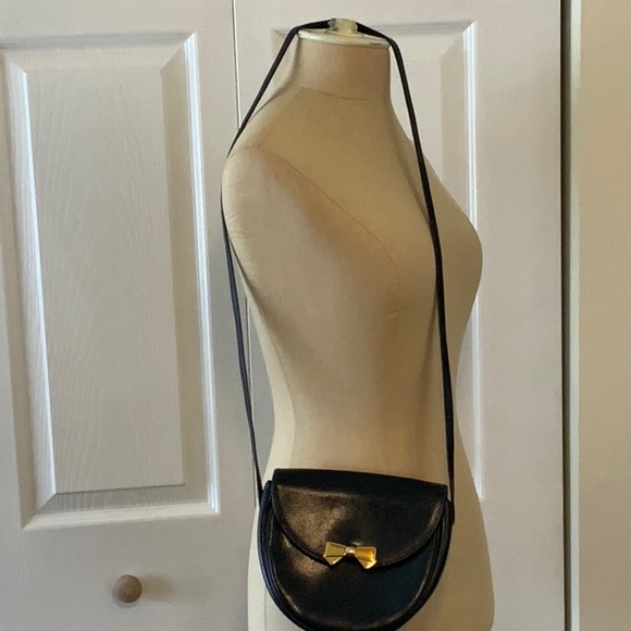 NINA RICCI- Navy Blue Leather- Shoulder/Crossbody Bag- Snap Closure- Inner zip - Picture 2 of 7